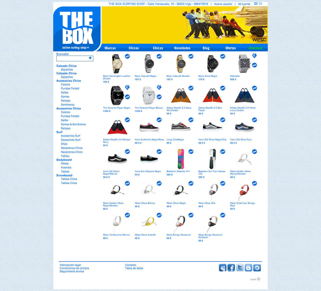 Distribución de productos de la web TheBox Surfing Shop